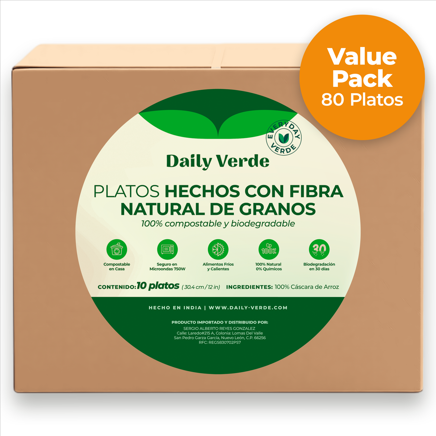 Value Pack 80 PLATOS DESECHABLES /Cáscara de Arroz 12 pulgadas